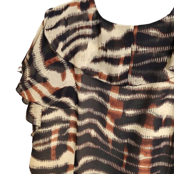 Jones New York Collection Sz 18W Blouse Animal Print Ruffles Cap Flutter Sleeves - Picture 3 of 6